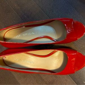 Via Spiga Peekaboo Orange Pumps w/ Cork Heel